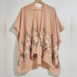 Peach Daisy Kimono Cardigan Cover Up One Size Floral Boho Hippie Festival Beach